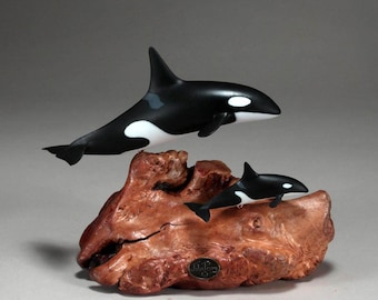 Orca and Calf Killer Whale  by John Perry 7 in long Sculpture  Figurine Statue Décor