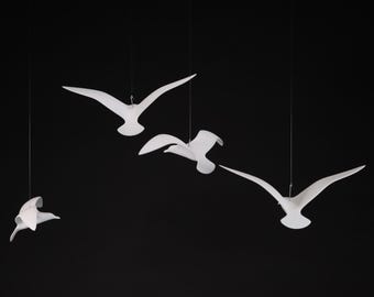 4 Seagull Mobile by John Perry Sculpture 26 inches overall 9 inch wingspan each