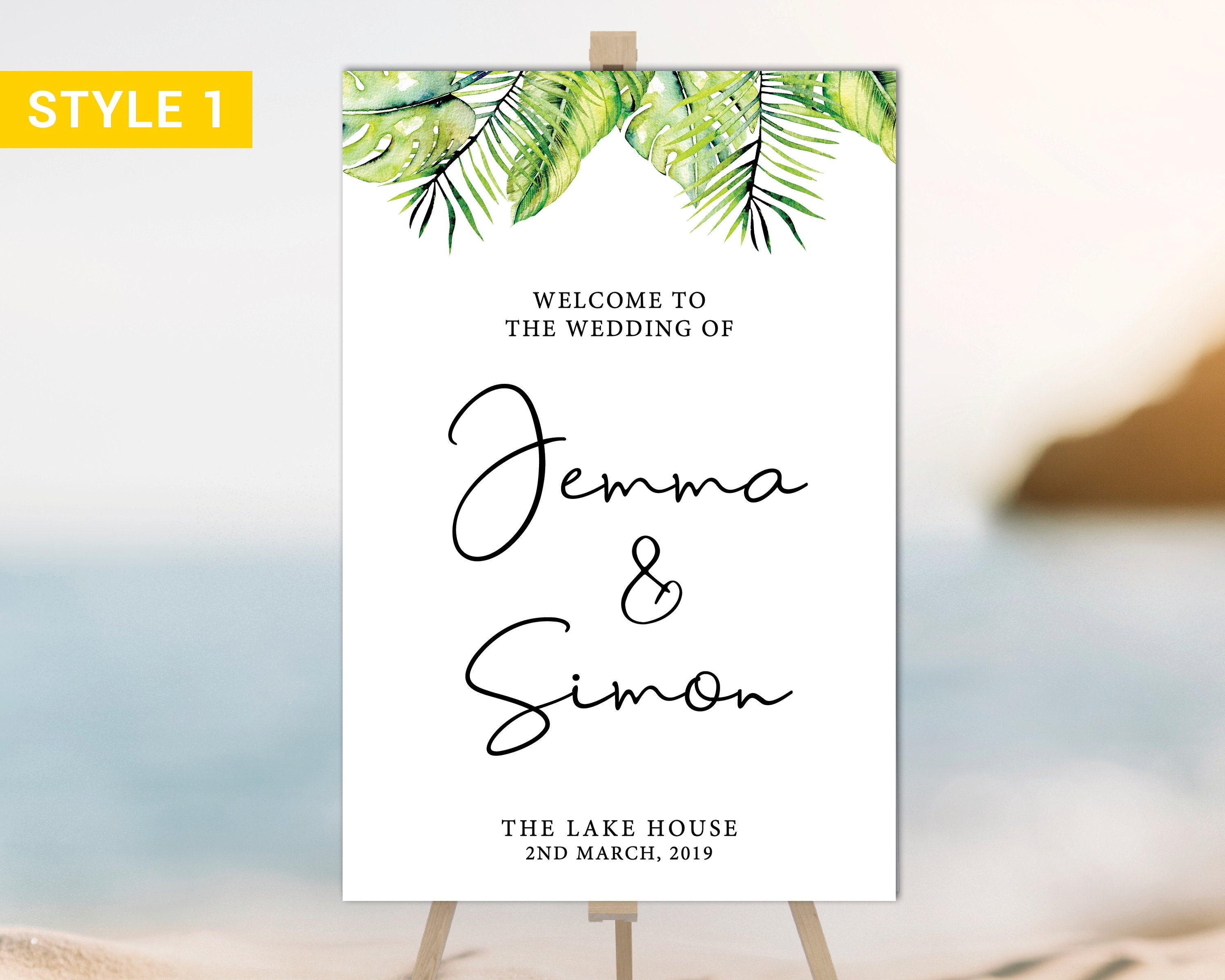 Palm Leaves Tropical Wedding Welcome Sign Beach Wedding Etsy