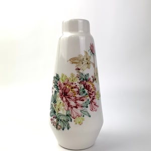 Vintage hand painted ceramic vase | White ceramic vase with painted floral design | vase collectible | bottle style vase |