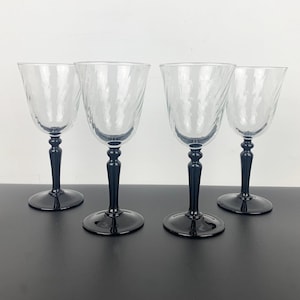 Luminarc Onyx Swirl wine glass Set of 4 | elegant wine glasses with black stem | crystal swirl glass | French collectible glassware