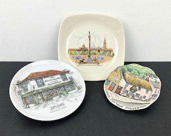 Vintage English Trinket Dish Set: Souvenir Plates, Set of 3