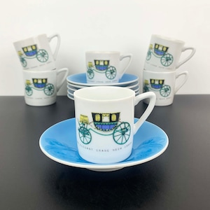 Crane neck coach design demitasse/espresso cup and saucer Set of 6 | Mid century retro espresso duos made in Japan