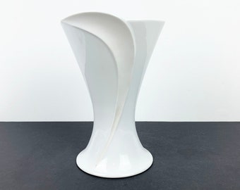 Kaiser West Germany White Porcelain Vase Mid Century Decorative Wave Pattern Vase