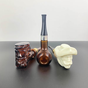 Set van 3 aftershaveflessen van Avon voor verzamelpijpen | Avon figuratieve parfumflesjes | verzamelobjecten herenpijpen
