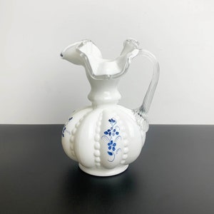 Rare vintage Fenton milk glass decorative jug hand painted Dan Anderson | ruffle glass vase | collectible Fenton glassware