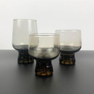 Crown Crystal (Kaaru Glass) &#39;Chimera&#39; smoky tumblers 3 sizes available in sets of 6 | retro smoky glassware | mid century glasses