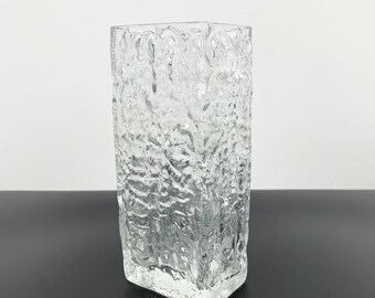 Small Swedish textured bark glass rectangle vase | ice glass flower vase | Scandinavian style vase