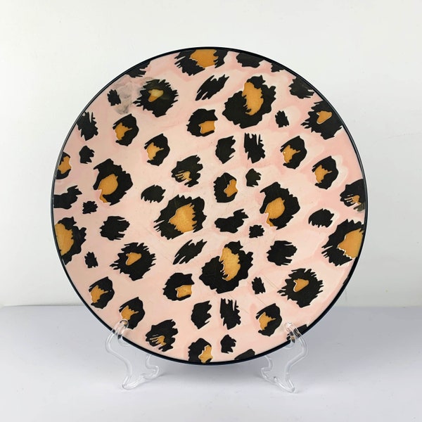 Assiette décorative léopard | Assiette léopard noir et rose | Plaque murale | Assiette de service imprimé léopard | Assiette en céramique à imprimé léopard texturé