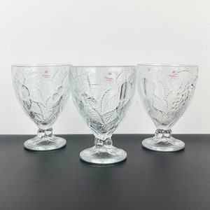 Set of 3 Pasabahce Turkey fruit embossed glass footed dessert bowls | vintage ice cream bowls | fruit salad bowls