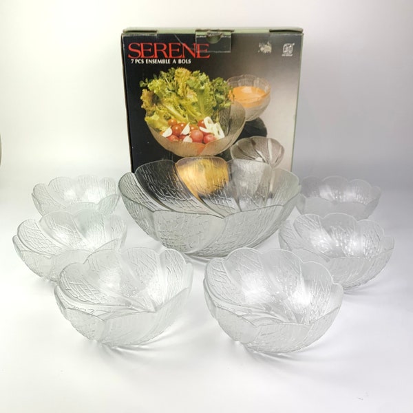 KIG Indonesia Serene dessert bowl set | salad bowl set | textured glass bowls | vintage glassware set | original packaging | patterned glass