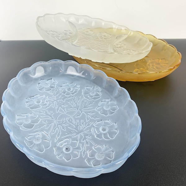 Bagley 'Alexandra' glass serving platters | art deco glass serving bowls with floral pattern | vintage Bagley dishes SOLD separately