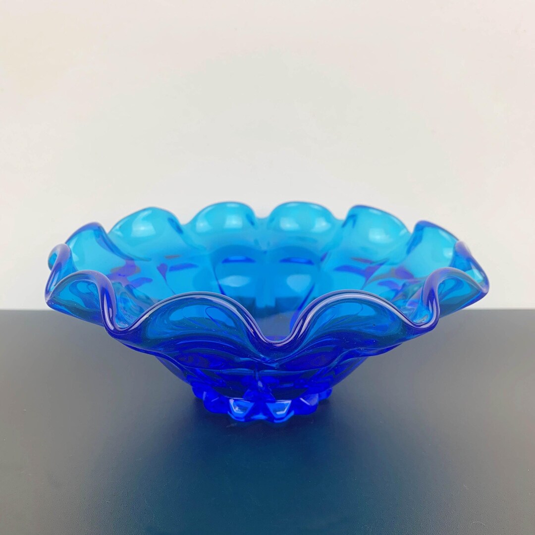 Fenton Colonial Blue Ruffle Rim Bowl | Bright Blue Small Centrepiece ...