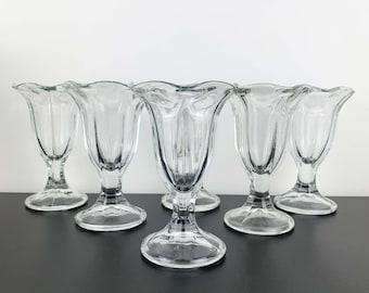 Retro Ice Cream Sundae Bowl Set: Set of 6 Footed Dessert Bowls