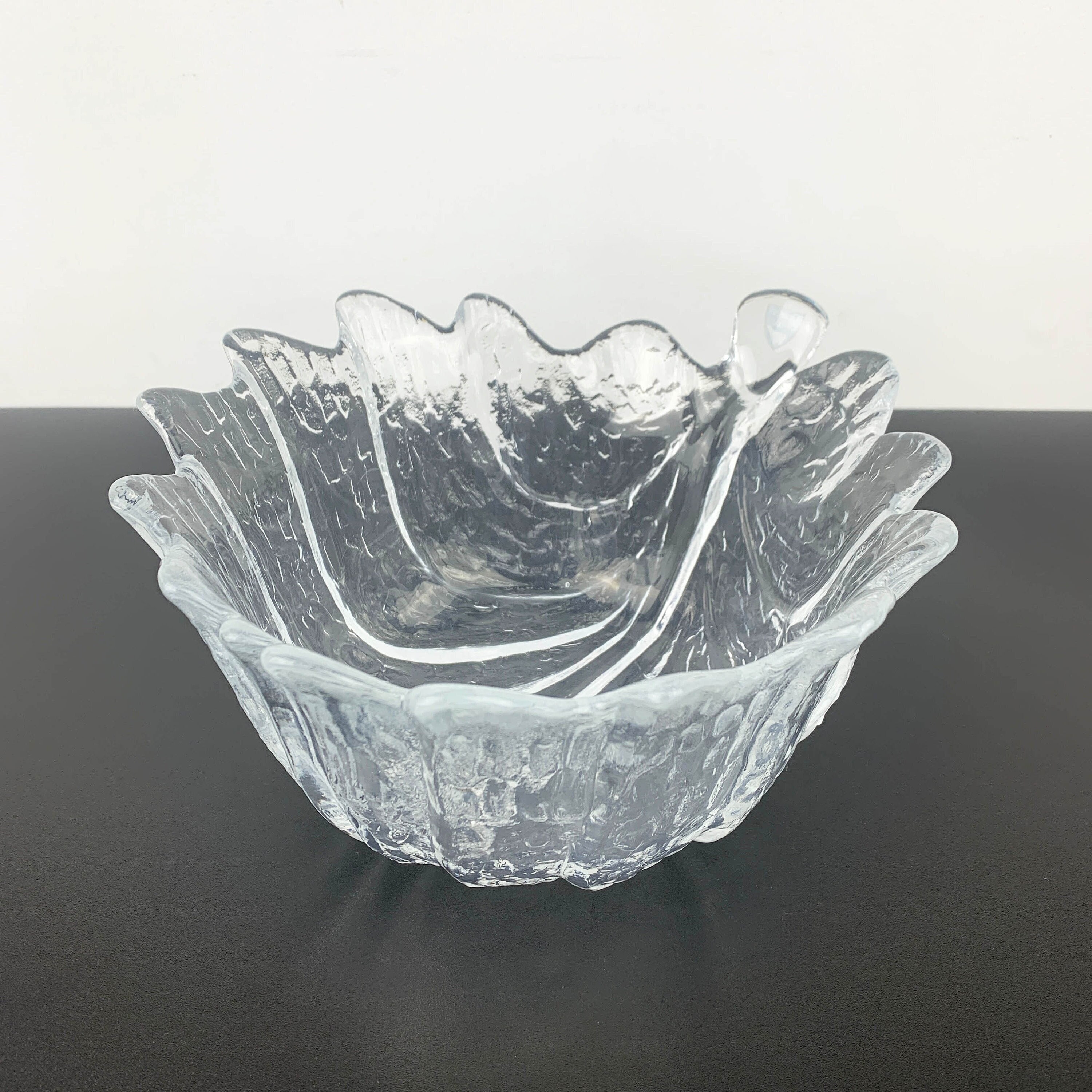 Orrefors Eden Crystal Bowl: Lars Hellsten Leaf Design, Swedish Art