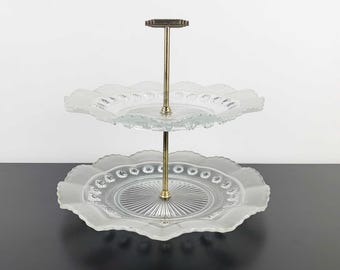 Soporte para tarta de mora y ciruela de Davidson Glass: plato para té de estilo art déco de los años 20