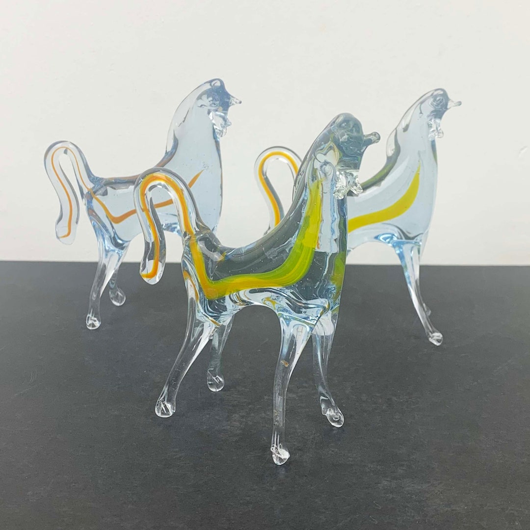 Hand Blown Glass Horses Trio Vintage Glass Horse Figurines Set of 3 Elegant Horse Shelf