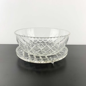 2 piece Bohemia Crystal classic diamond cut set | Salad or presentation bowl with scalloped edge and round footed cake plate