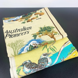 Vintage Australian themed tea towel collection set of 2 | Australian Pioneers tea towel | Waltzing Matilda tea towel