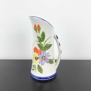 Floral ceramic milk and sauce jug | Hand painted small country style flower jug | Ceramic painted flower jug