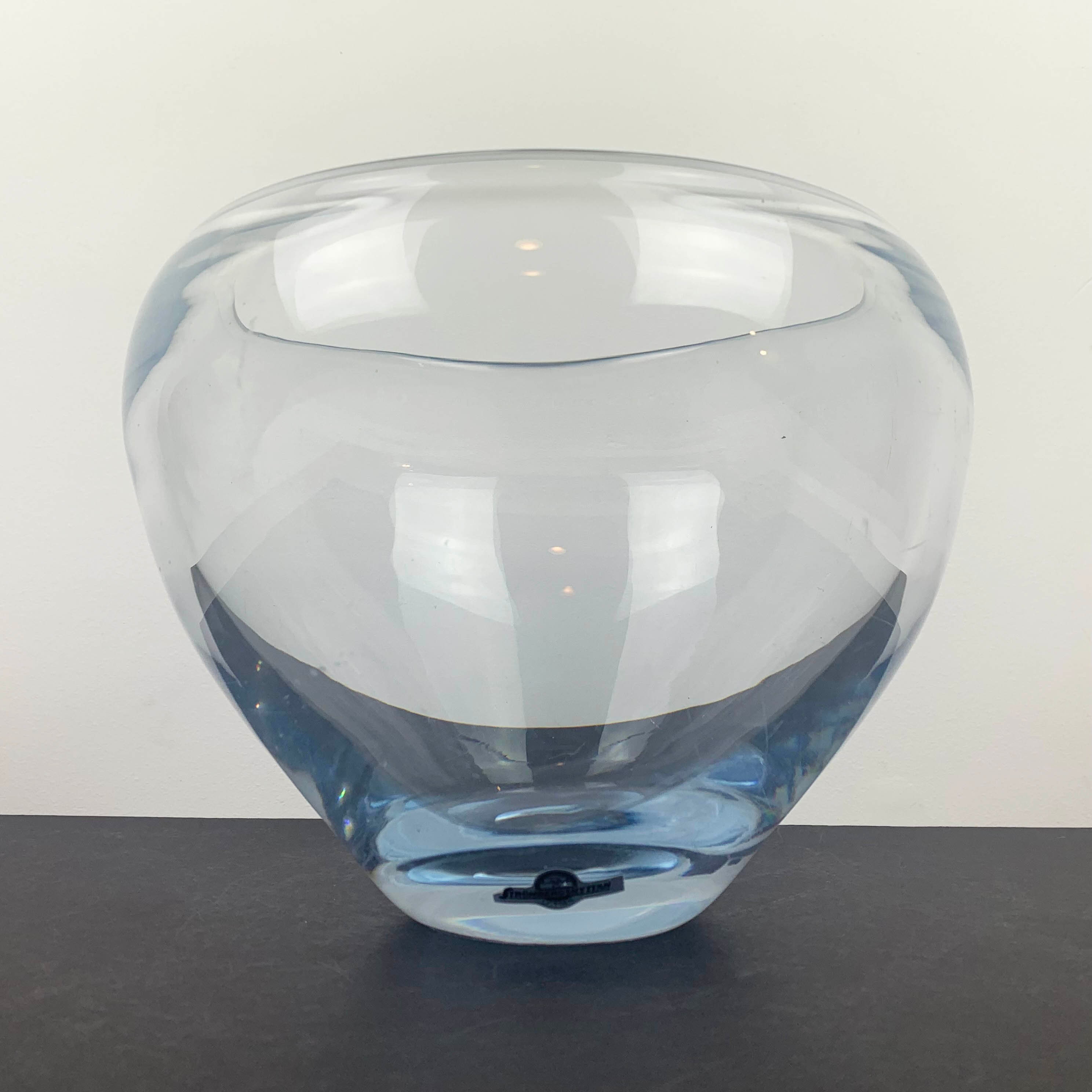 Vintage Strombergshyttan Blue Art Glass Bowl: Signed