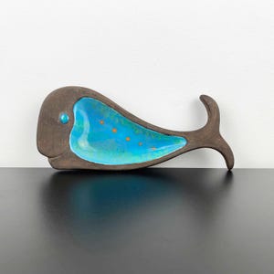 Aqua Glazed Pottery Whale Dish: Nautical Decor