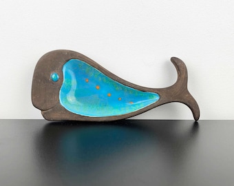 Aqua Glazed Pottery Whale Dish: Nautical Decor