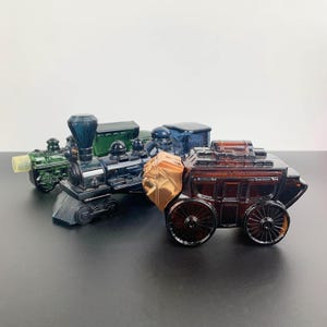 Set van 3 Avon-aftershave-flessen voor trein en postkoets om te verzamelen | Avon figuratieve parfumflesjes | treinverzamelobjecten heren