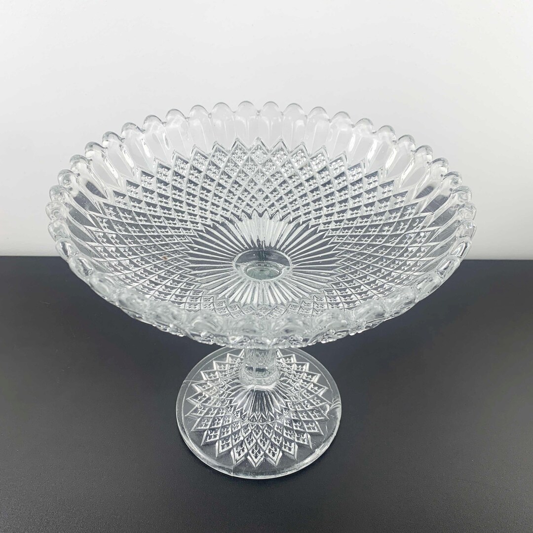 プレスガラス　コンポート アンティークのプレスガラス製コンポートボウル：デイビッドソン 1895