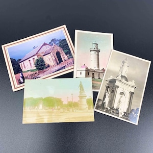 Set mit 4 1900's fotografischer australischer Wahrzeichenpostkarten | Königin Victoria Erinnerungsfotopostkarte Macquarie Lighthouse Ebenezer Church