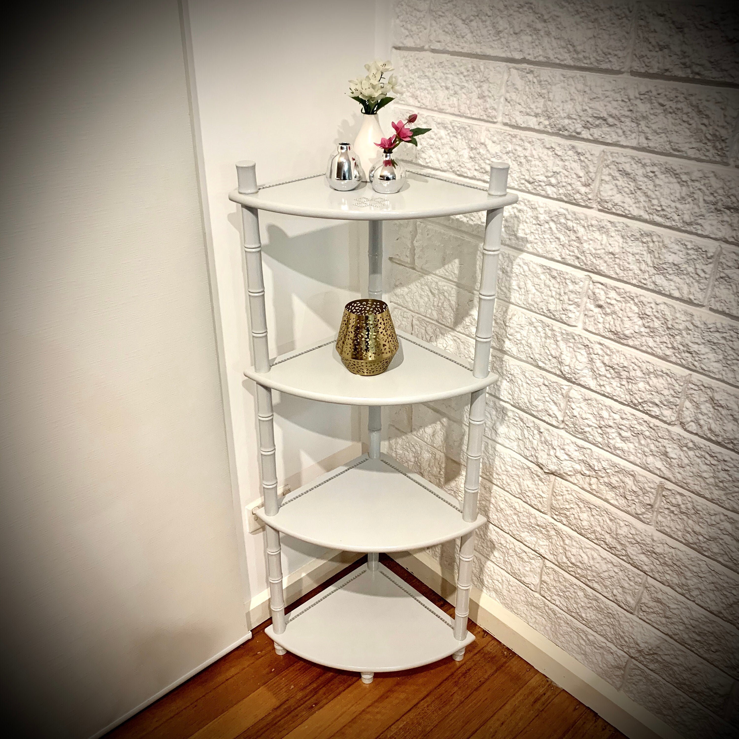 Four Tier Corner Shelf Upcycled Silver Whatnot with rhinestone Etsy