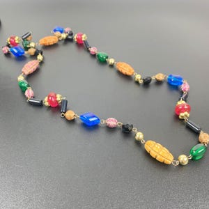 Multi coloured bead necklace | colourful plastic bead necklace with different shaped beads