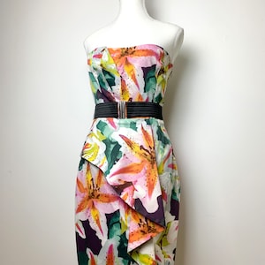Karen Millen vintage tropical floral strapless dress | wedding guest dress | strapless evening dress | event party dress | designer dress