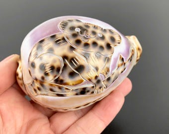 Vintage Carved Cowrie Shell: Koala Bear Ornament, Philippines