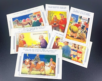 6er Set 1950er Jahre Bamforth Comic Postkarten | witzige Postkarten Sammlerstücke | humorvolle Postkarten
