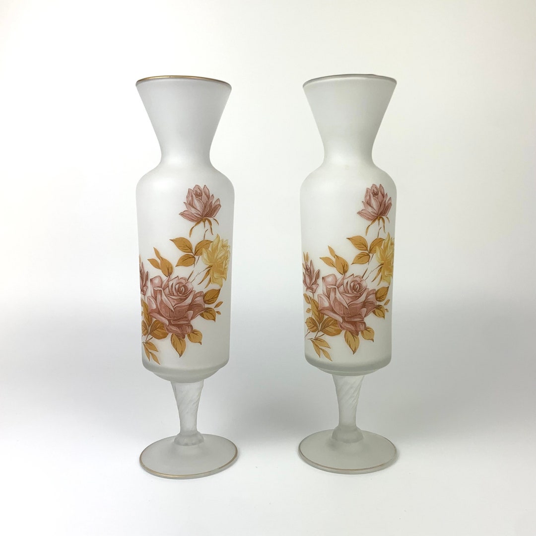 Norleans Frosted Satin White Glass Vase Gold Rimmed Vase Small Posy