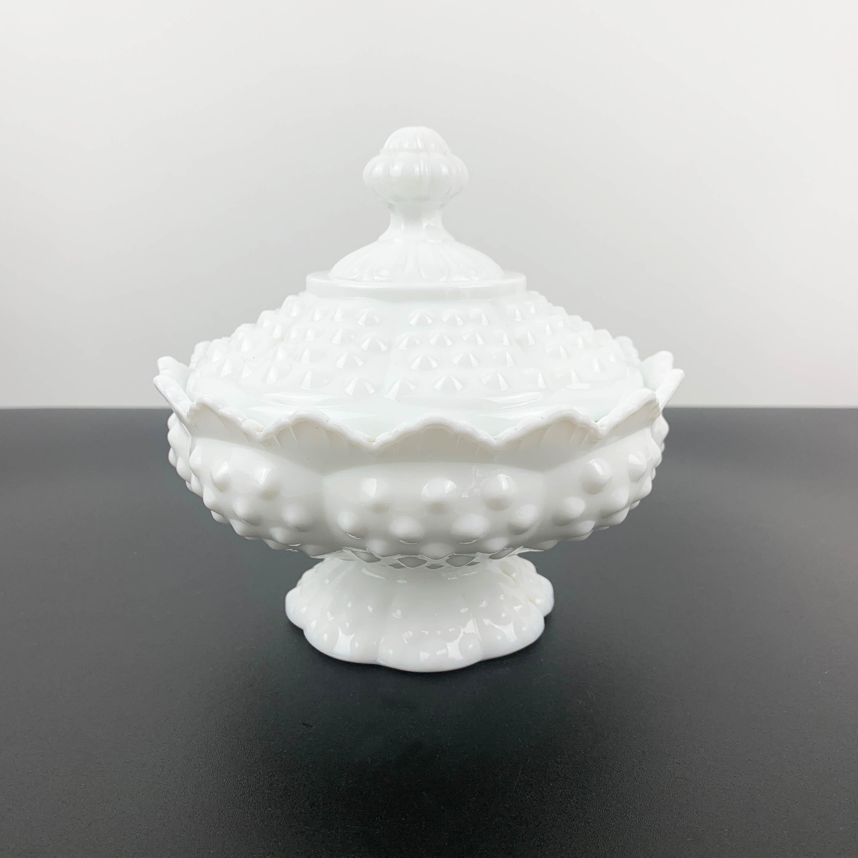 ヴィンテージ フェントン ミルクガラス ホブネイル 蓋付き キャンディ