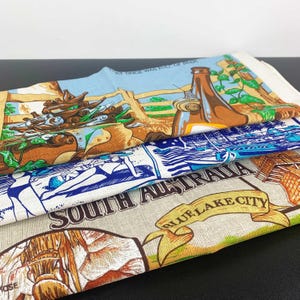 Vintage South Australian themed tea towel collection set of 3 | Glenelg tea towel | Mt Gambier tea towel | Port Lincoln tea towel