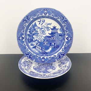 Burleigh Ware Willow plate | Italian ironstone blue and white Willow pattern soup bowl | Willow style collectible plates