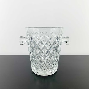 Vintage twin handled diamond cut glass ice bucket | retro barware | crystal ice bucket
