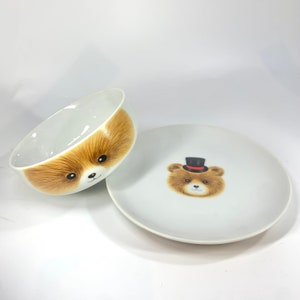 Juego de plato y cuenco a juego con osito de peluche / Hecho en Japón / juego de cena para niños