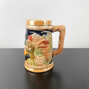 Vintage German Relief Moulded Beer Stein: Lustre Finish, Tavern Scene