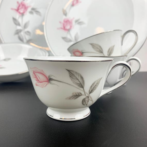 Noritake Rosemarie China: Silver Rim Rose Dinnerware, 1960s