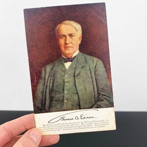 Postal de Thomas A. Edison, década de 1910 / Postal original con retrato de Edison / Postal coleccionable del inventor estadounidense Edison