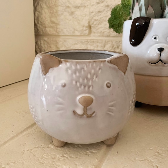 Vasetto Per Piante Grasse Somarke In Ceramica, Forma Di Animale, Bianco, Con Foro Di Drenaggio, Fatto A Mano - 5
