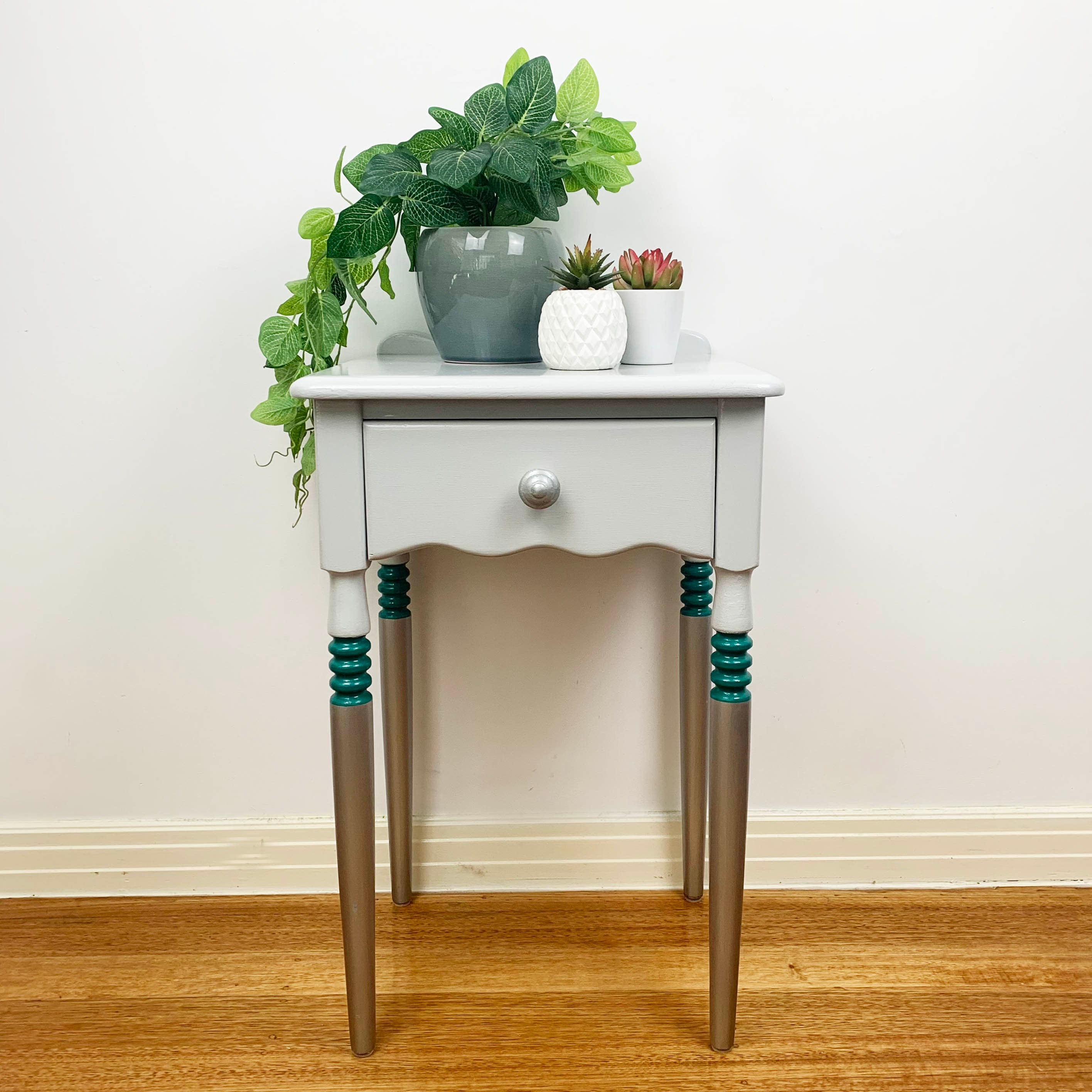 Silver and Teal Painted Plant Stand Hall Table With One Etsy Australia