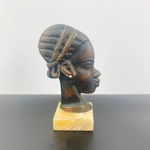 African woman tribal copper bust on marble base | African ornament | African home decor metal sculpture