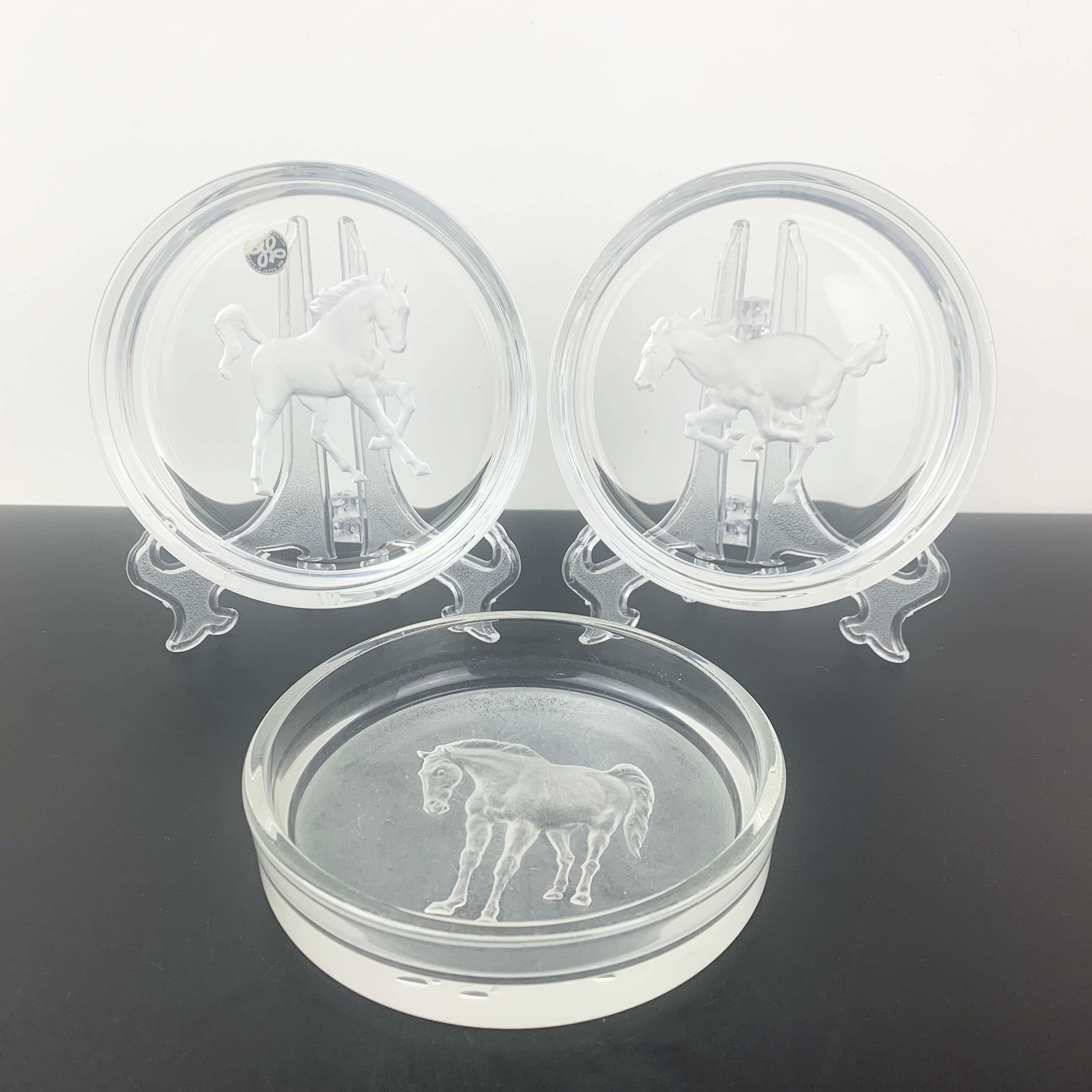 飾り壺 Hoya Crystal Japan Glass Bottle Coaster With Reverse Etched