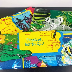 Vintage Australian towns themed tea towel collection set of 3 | Cairns tea towel | Tropical Queensland tea towel | Kuranda tea towel