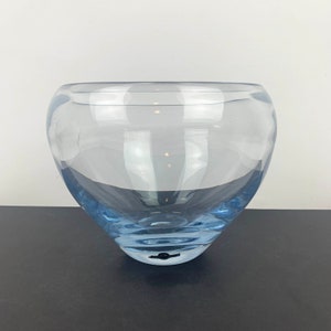 Mid century Strombergshyttan Sweden blue art glass bowl | Vintage Scandinavian blue art glass bowl signed | 1950s collectible art glass bowl